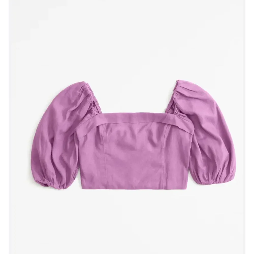 Abercrombie Fitch lilac purple puff sleeve‎ peasant top XL linen cottage whimsy